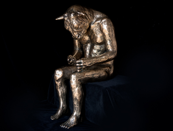 Minotaur Reading (polished bronze) (sold)