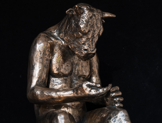 Minotaur Reading (polished bronze) (sold)