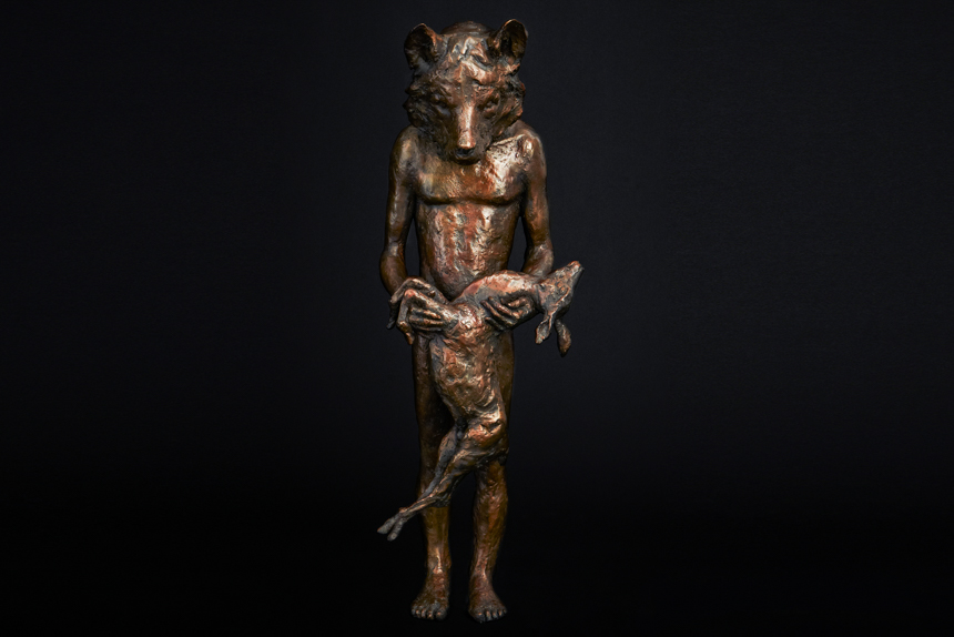 Form and Flesh, Andelli Art 1 Wolf and deer bronze on steel base 860x574 1